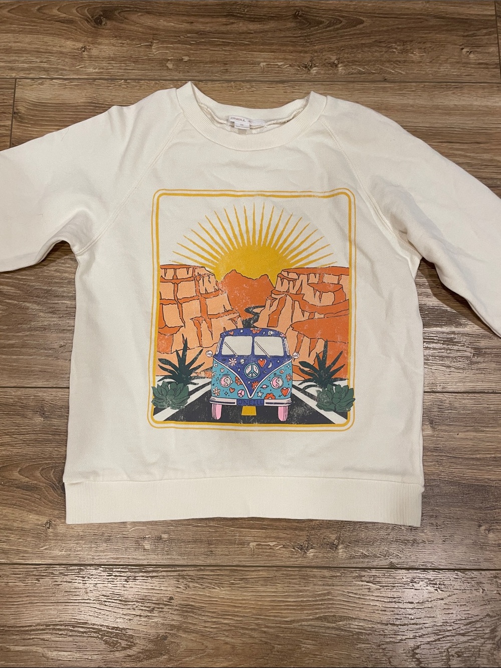 O'Neill Cream Kids Graphic Crewneck with Colorful Van and Sunset